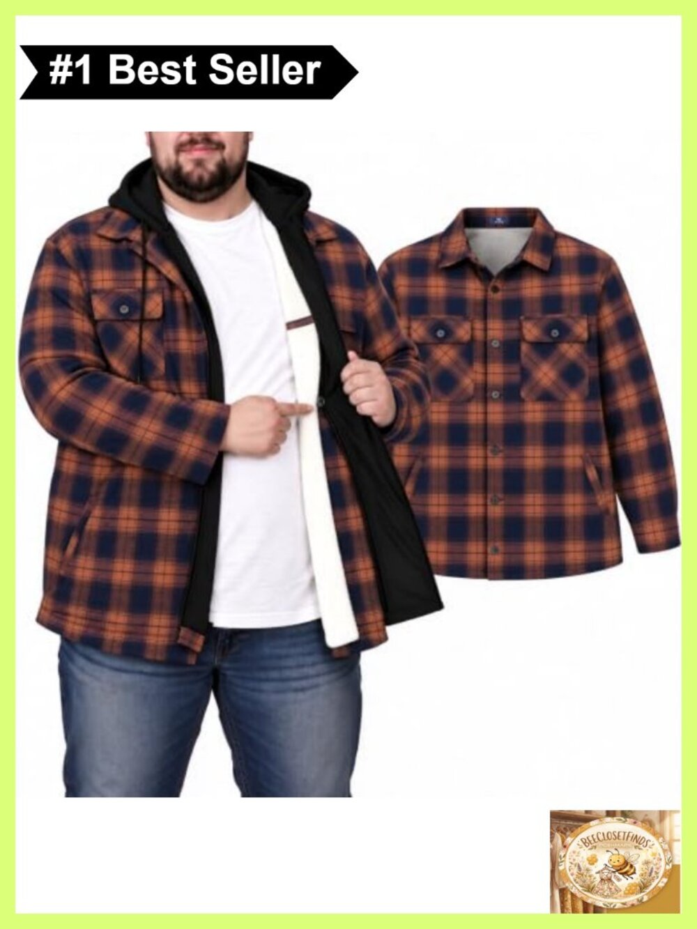 Men's Full Sherpa Lined Flannel Shirt Jacket Hoodie Big Tall 2XL-5XL